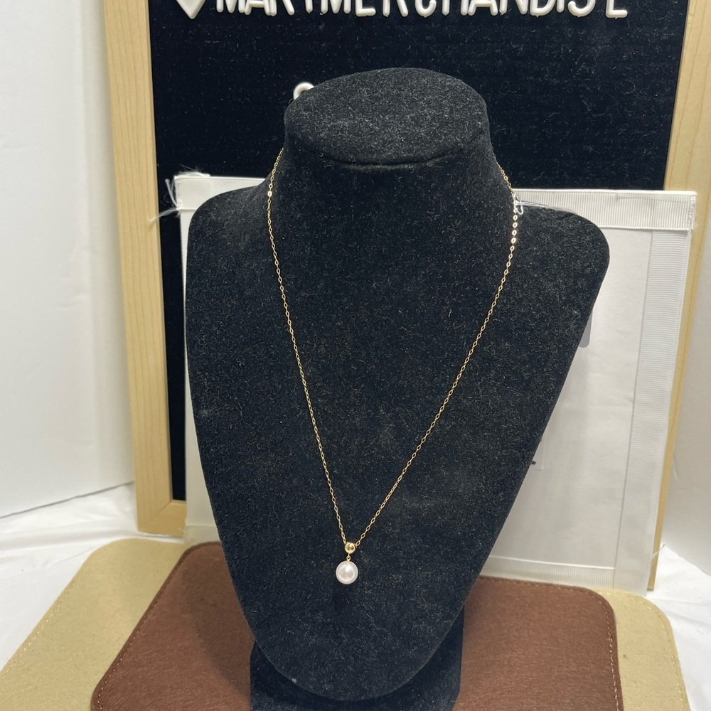 18 k Gold Necklace with 7 mm Akoya Pearl Pendant size 18 inches. - Picture 8 of 12